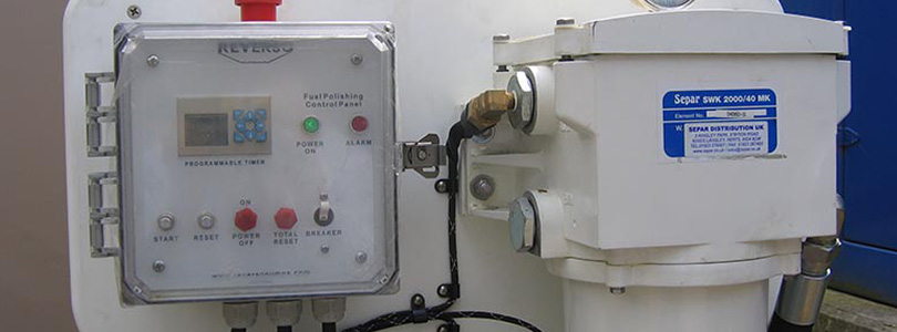 A fuel polishing control panel for a diesel power generator