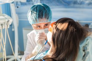 Teeth whitening procedure in the dental office